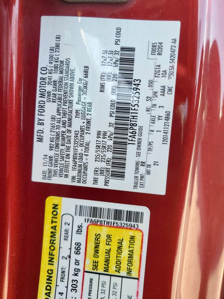 2015 Ford Mustang VIN: 1FA6P8TH1F5325943 Lot: 84166745