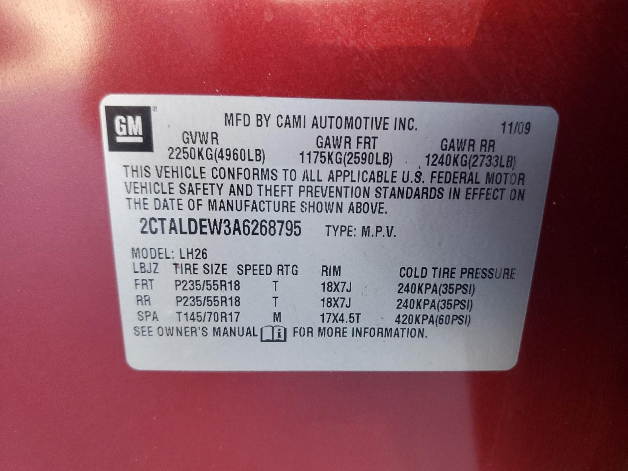 2010 GMC Terrain Sle VIN: 2CTALDEW3A6268795 Lot: 89513125