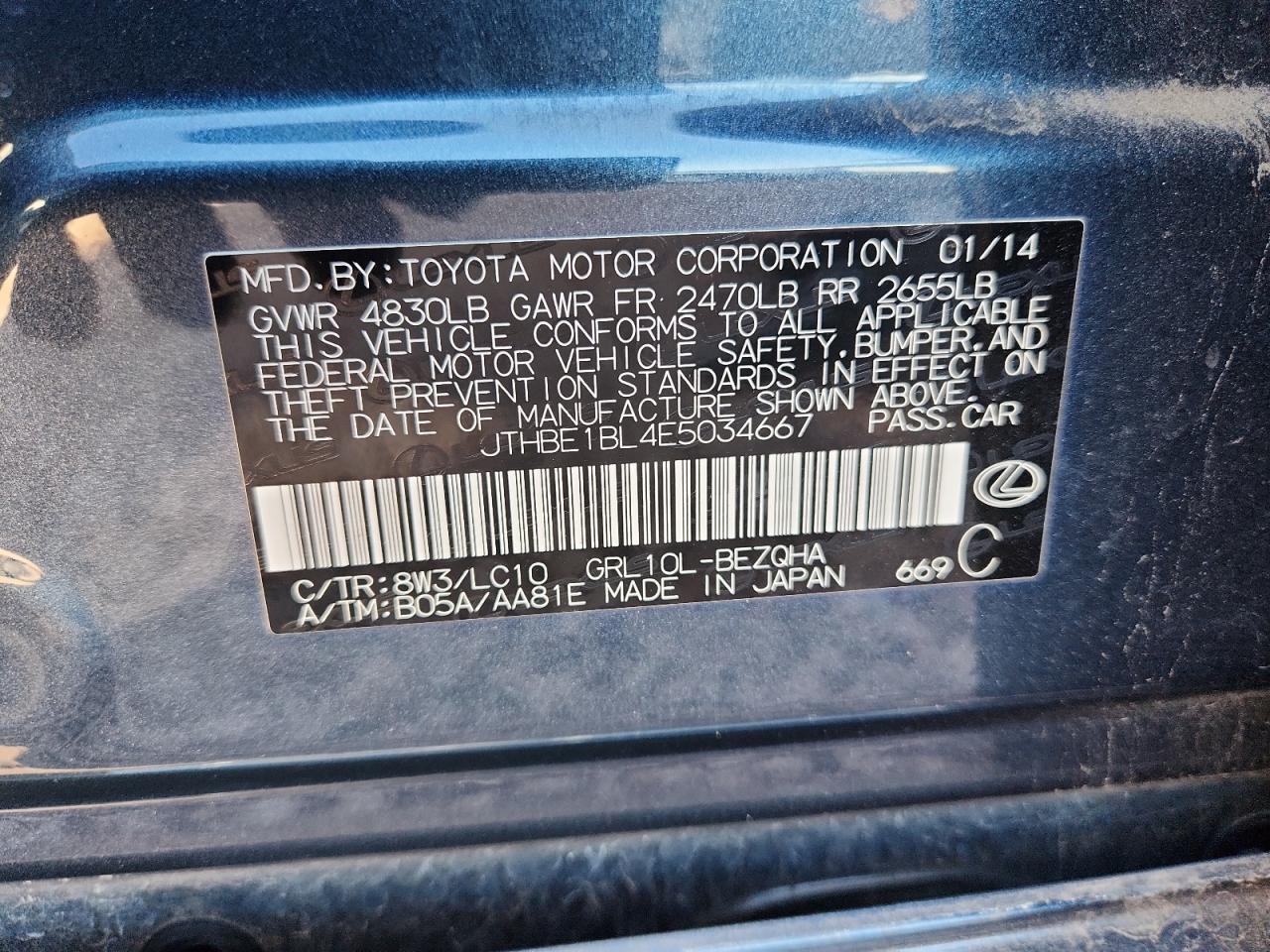 2014 Lexus Gs 350 VIN: JTHBE1BL4E5034667 Lot: 90364225