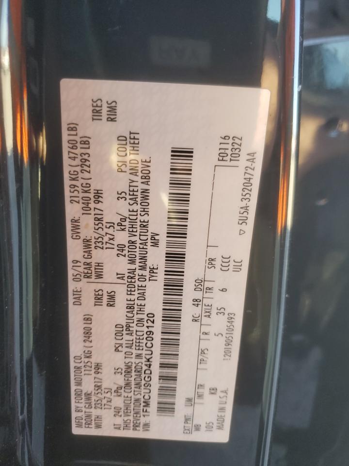 2019 Ford Escape Se VIN: 1FMCU9GD4KUC09120 Lot: 86232205