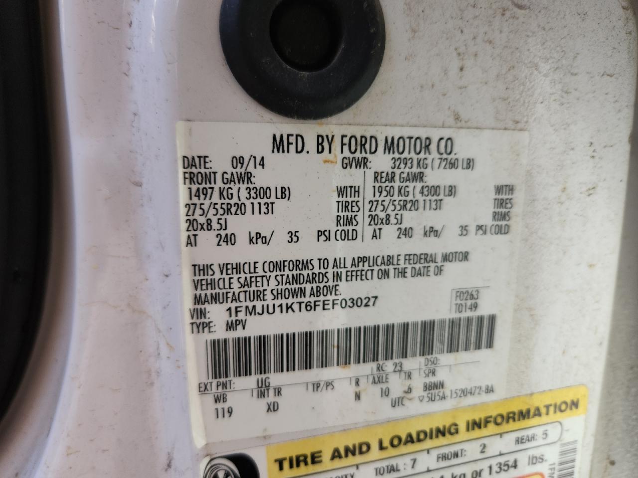 2015 Ford Expedition Limited VIN: 1FMJU1KT6FEF03027 Lot: 84452425