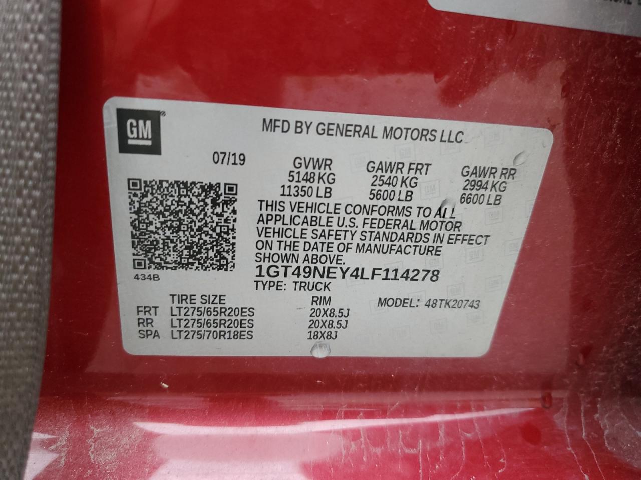2020 GMC Sierra K2500 Slt VIN: 1GT49NEY4LF114278 Lot: 90127835