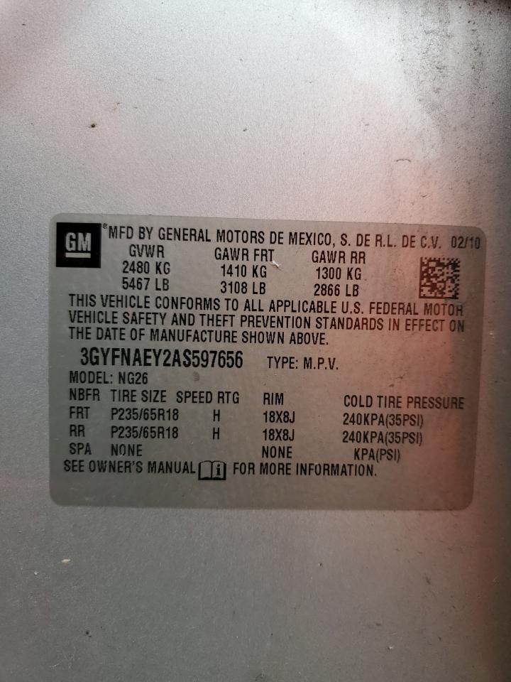 2010 Cadillac Srx Luxury Collection VIN: 3GYFNAEY2AS597656 Lot: 85954235