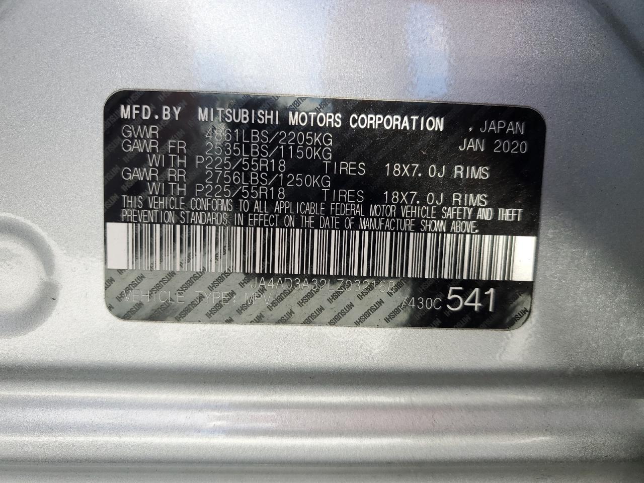 2020 Mitsubishi Outlander Se VIN: JA4AD3A32LZ032168 Lot: 82639735