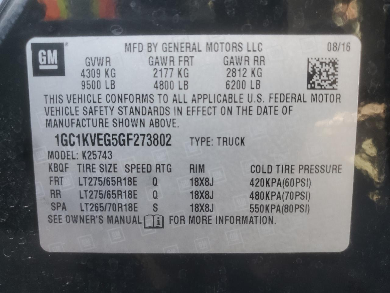 2016 Chevrolet Silverado K2500 Heavy Duty Lt VIN: 1GC1KVEG5GF273802 Lot: 82342365