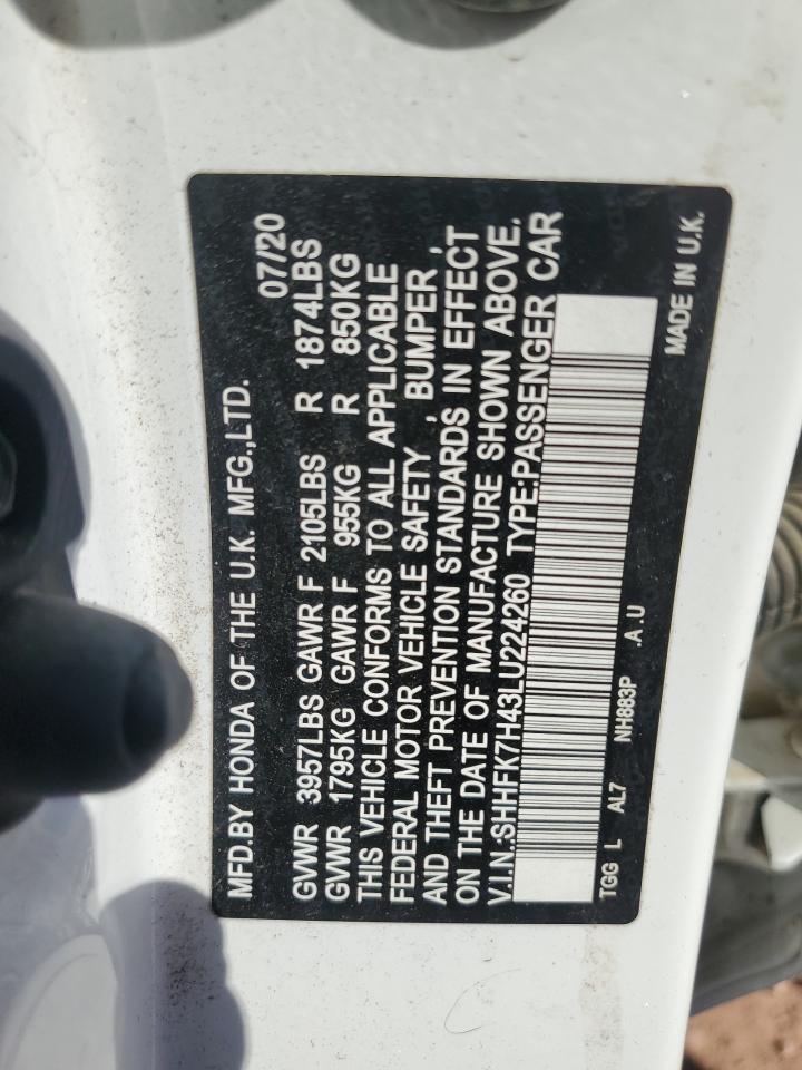 2020 Honda Civic Sport VIN: SHHFK7H43LU224260 Lot: 84949795