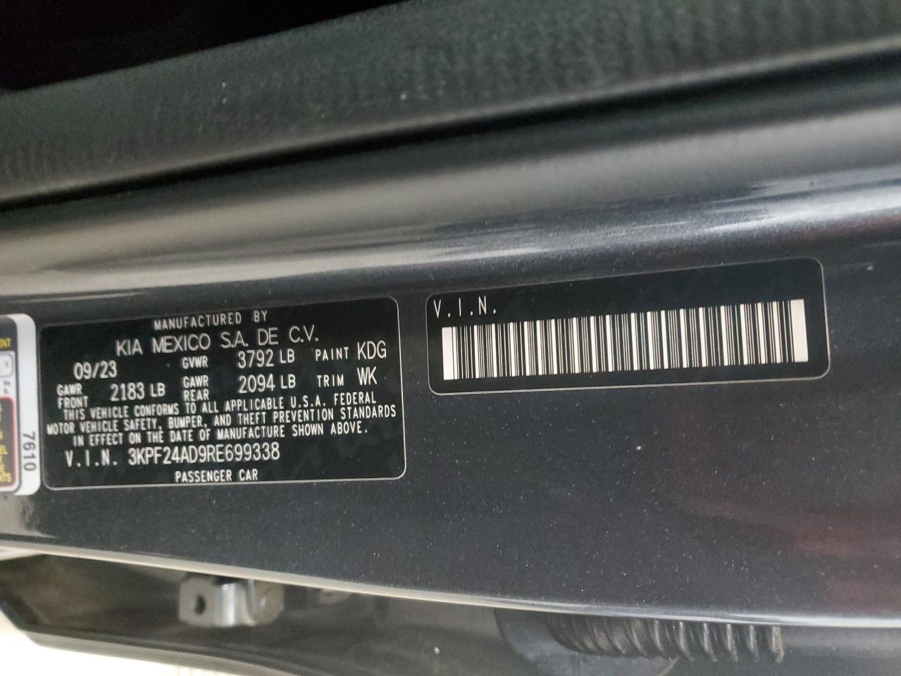 2024 Kia Forte Lx VIN: 3KPF24AD9RE699338 Lot: 89708775