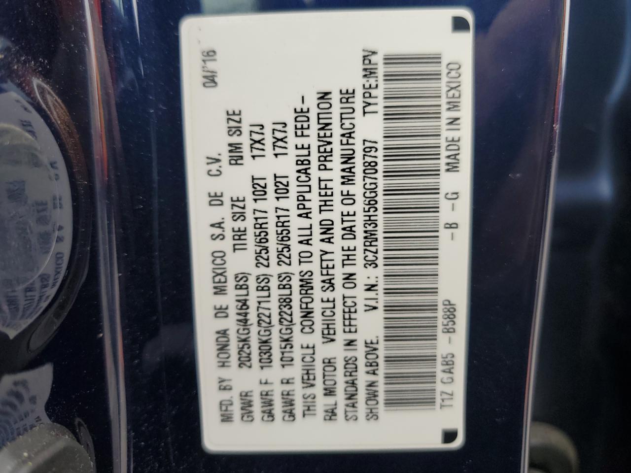 2016 Honda Cr-V Ex VIN: 3CZRM3H56GG708797 Lot: 85569425