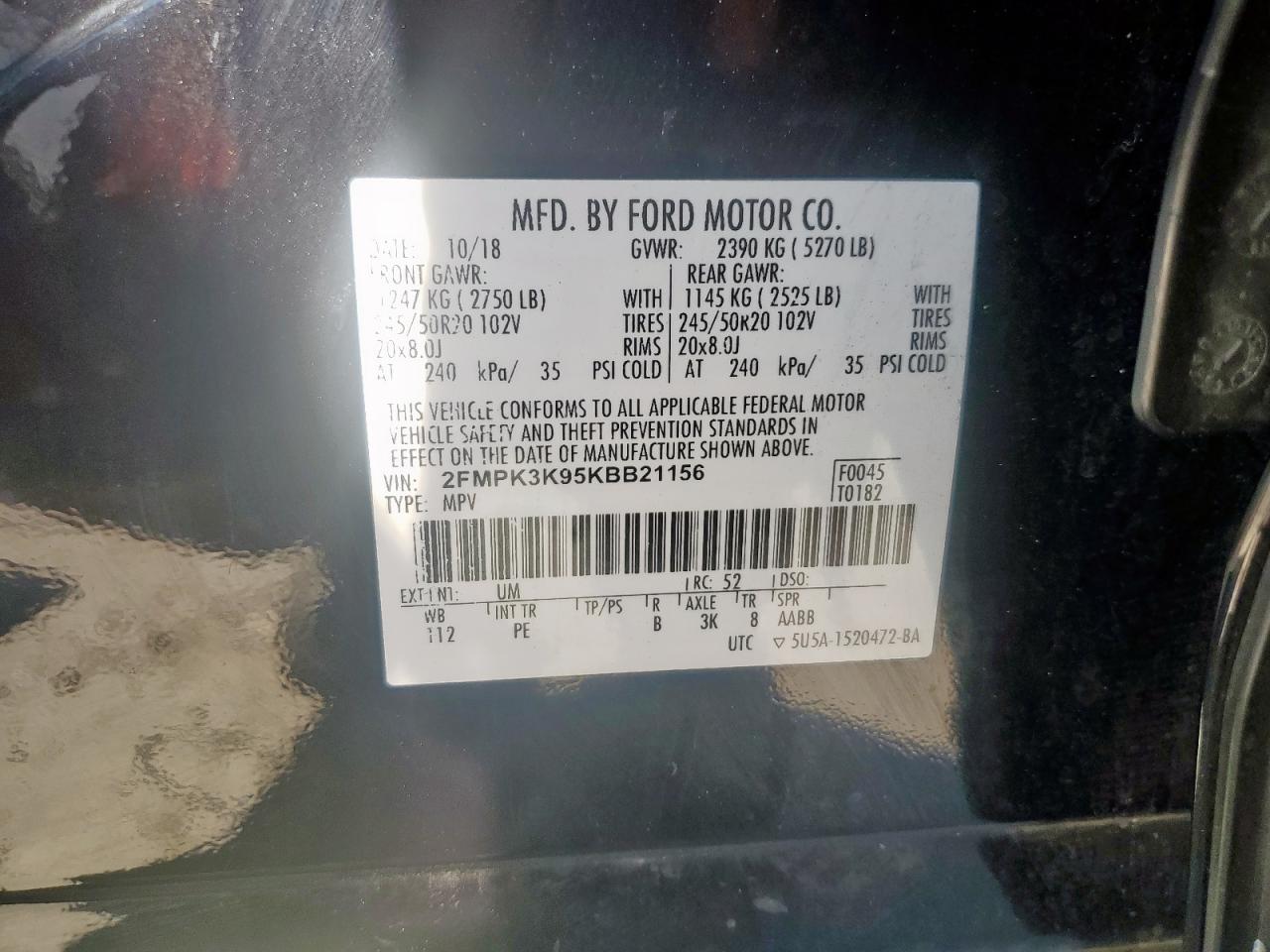 2019 Ford Edge Titanium VIN: 2FMPK3K95KBB21156 Lot: 85325495