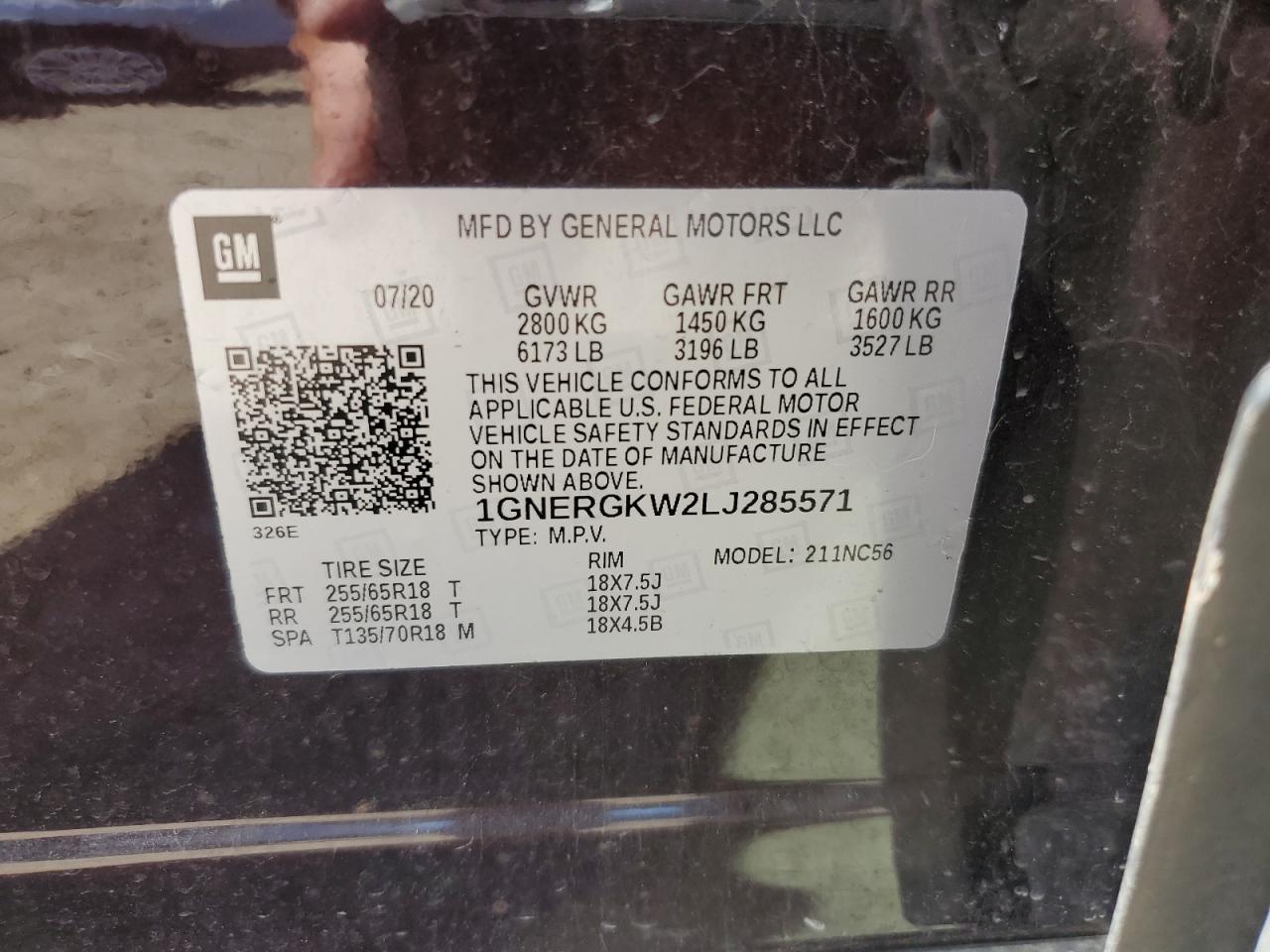 2020 Chevrolet Traverse Lt VIN: 1GNERGKW2LJ285571 Lot: 82333425