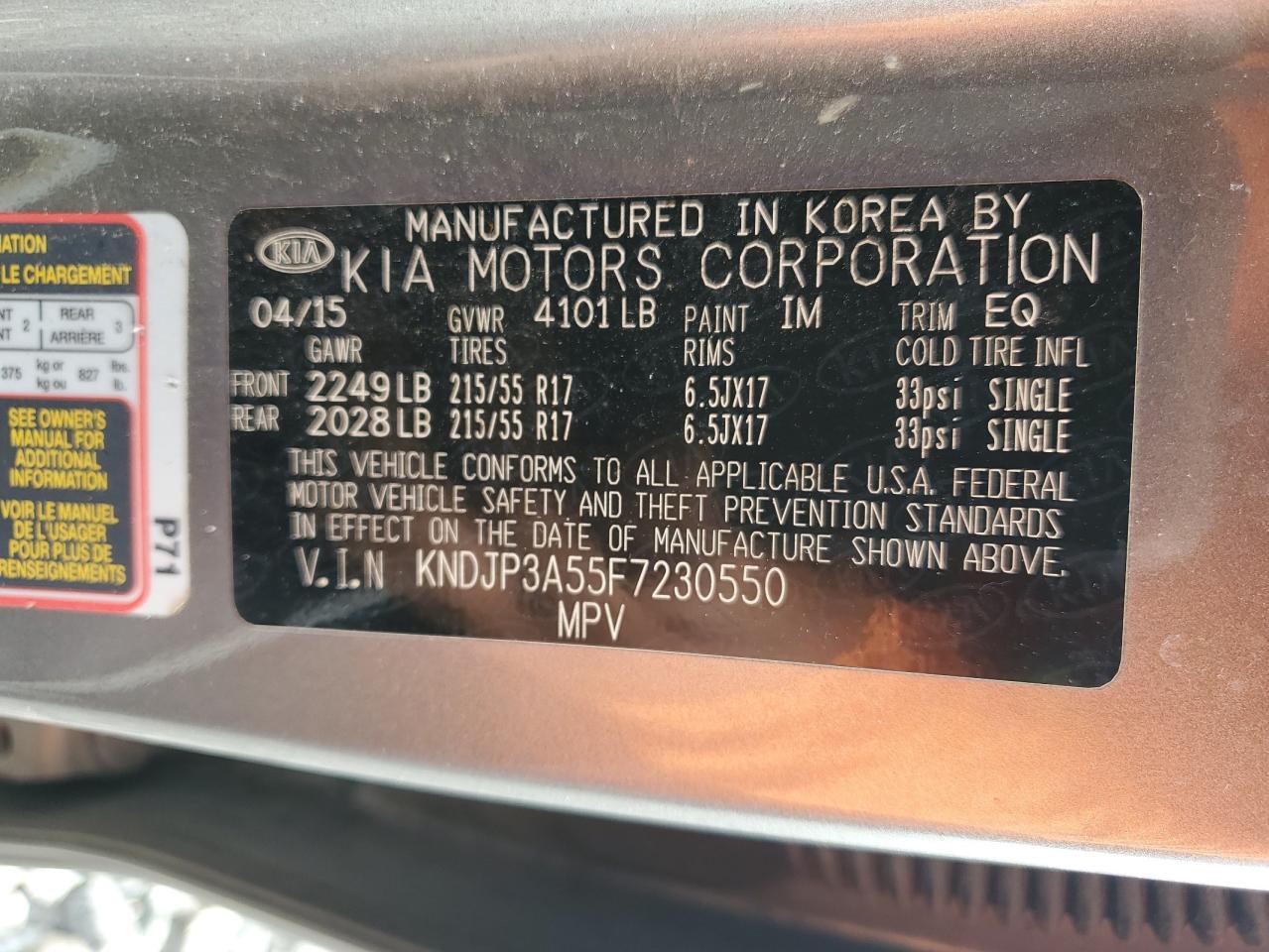 2015 Kia Soul + VIN: KNDJP3A55F7230550 Lot: 85758175