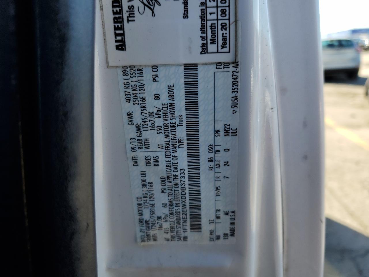 2013 Ford Econoline 250 Delivery Van VIN: 1FTNE2EWXDDB37333 Lot: 87297585