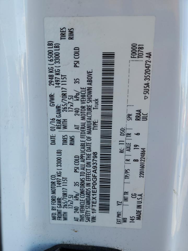 2016 Ford F150 Super Cab VIN: 1FTEX1EP0GFA93798 Lot: 86424615