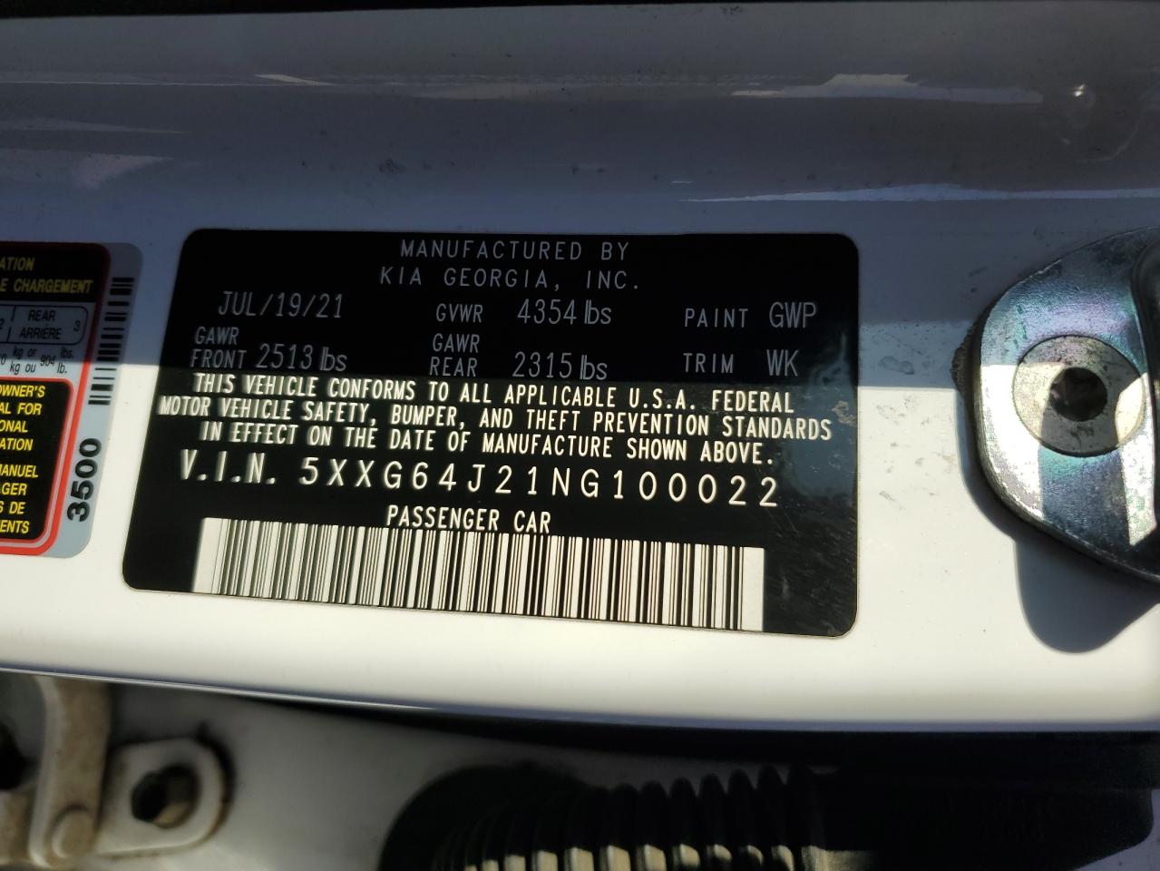 2022 Kia K5 Gt Line VIN: 5XXG64J21NG100022 Lot: 85417185