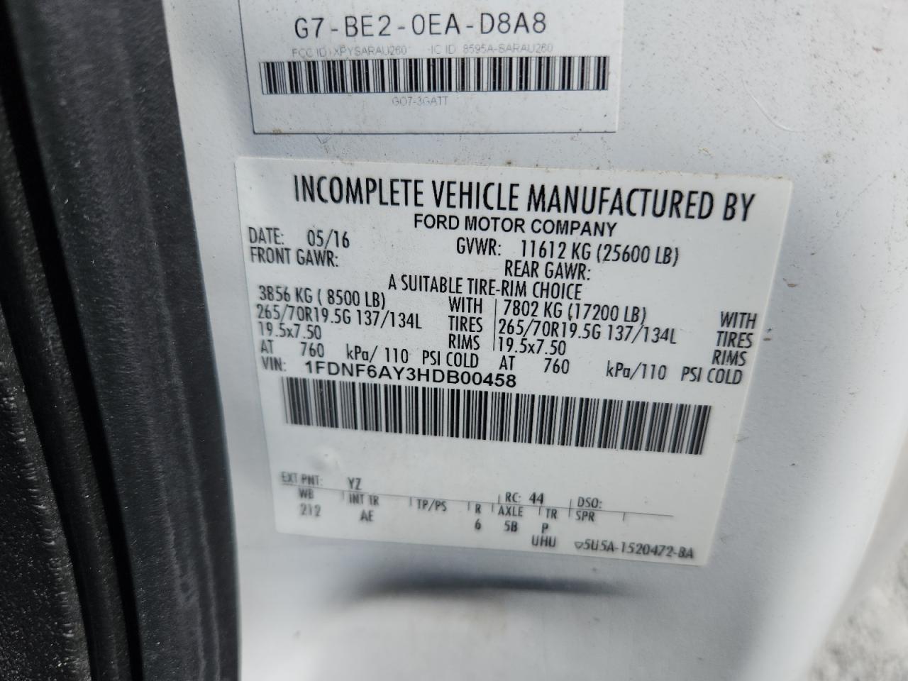 2017 Ford F650 Super Duty VIN: 1FDNF6AY3HDB00458 Lot: 84039975