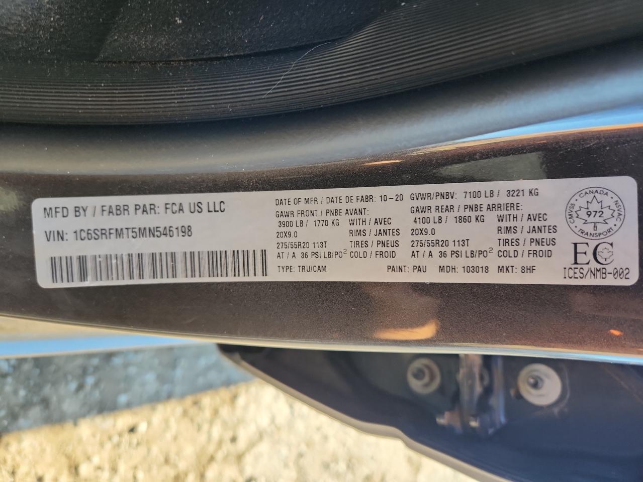 2021 Ram 1500 Big Horn/Lone Star VIN: 1C6SRFMT5MN546198 Lot: 89653685