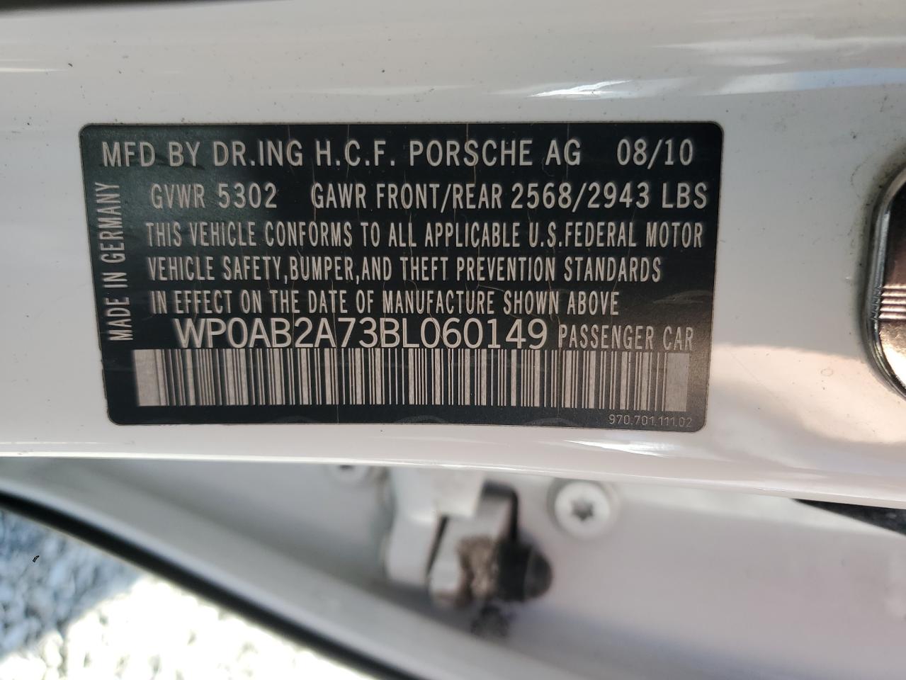 2011 Porsche Panamera S VIN: WP0AB2A73BL060149 Lot: 84654615