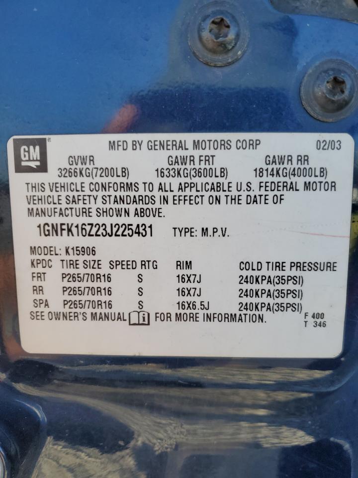 2003 Chevrolet Suburban K1500 VIN: 1GNFK16Z23J225431 Lot: 81969315