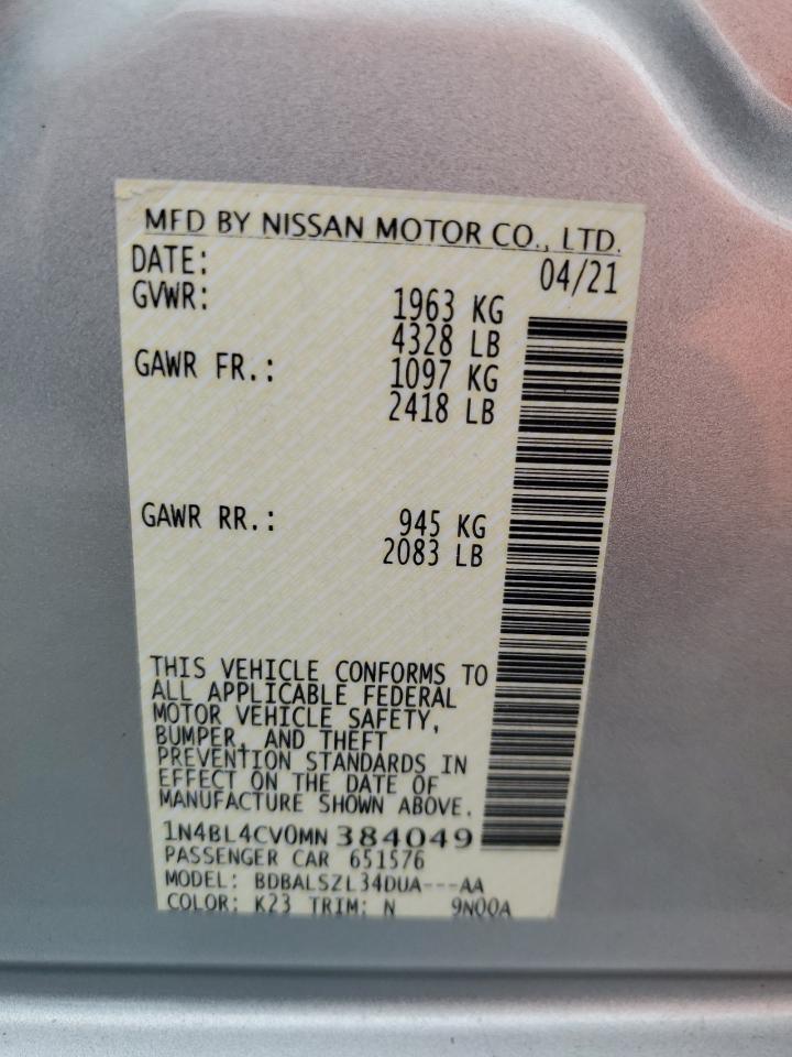 2021 Nissan Altima Sr VIN: 1N4BL4CV0MN384049 Lot: 82240315