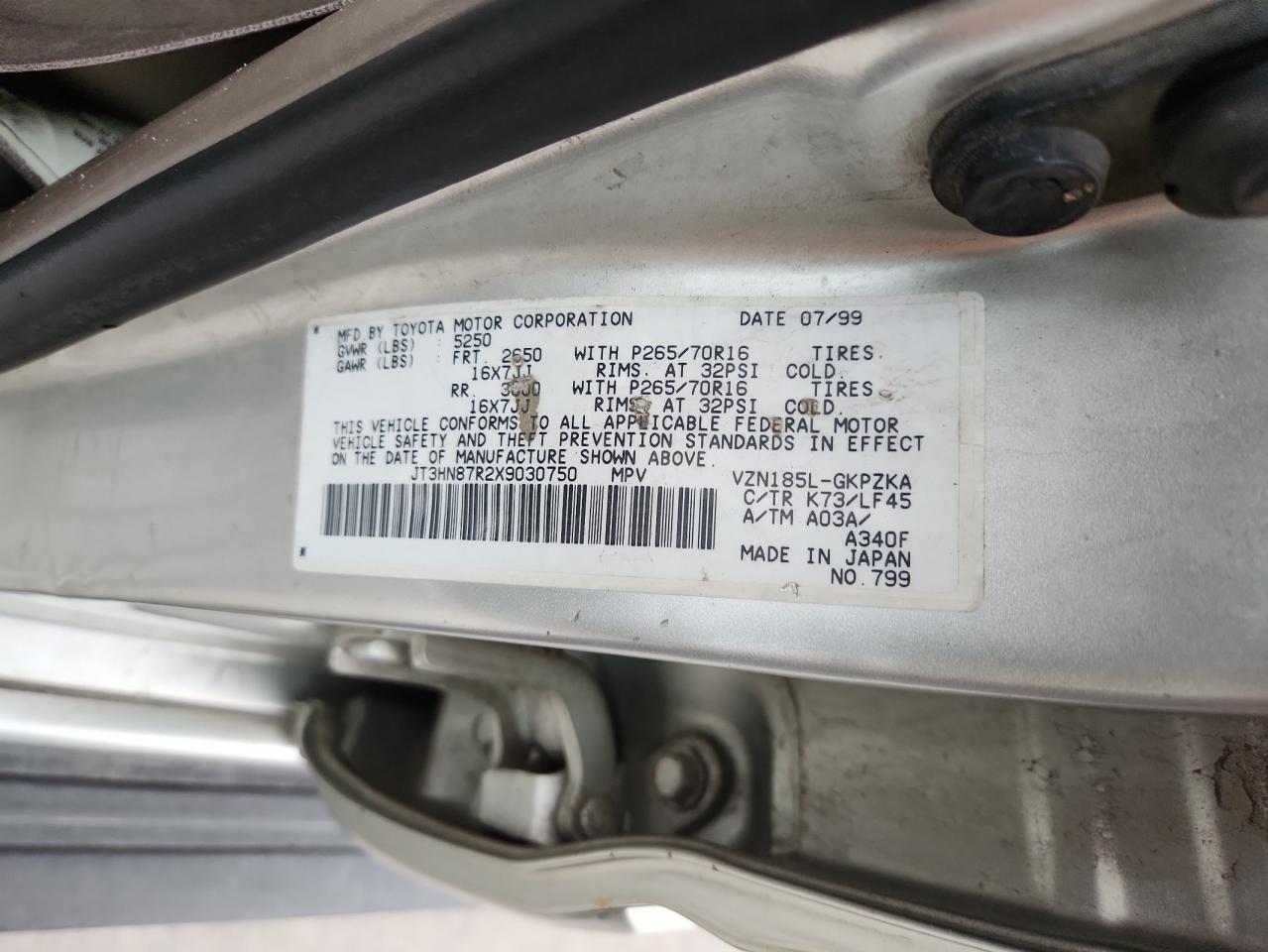 1999 Toyota 4Runner Limited VIN: JT3HN87R2X9030750 Lot: 81997745