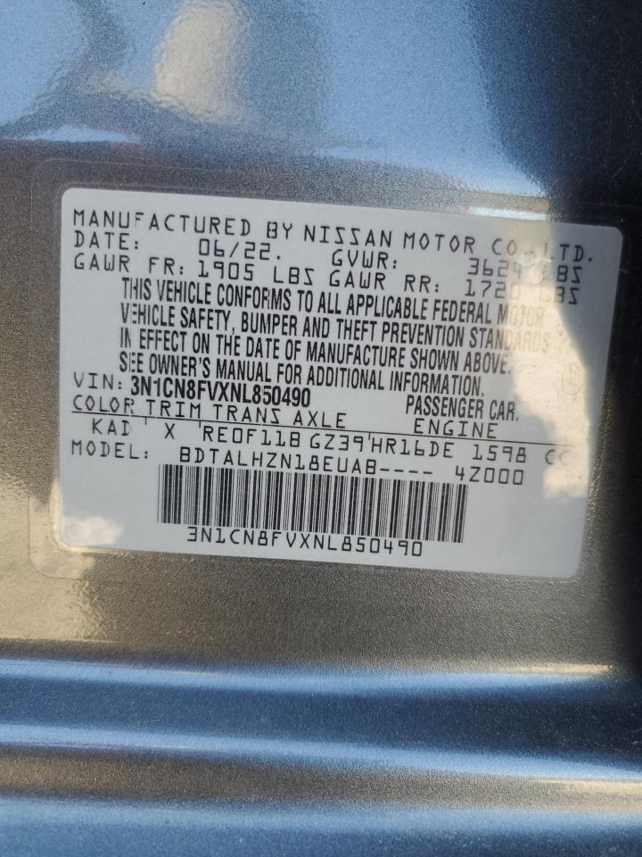 2022 Nissan Versa Sr VIN: 3N1CN8FVXNL850490 Lot: 85938885