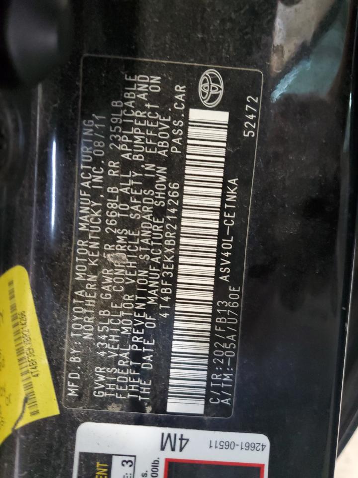 2011 Toyota Camry Base VIN: 4T4BF3EKXBR214266 Lot: 86236685