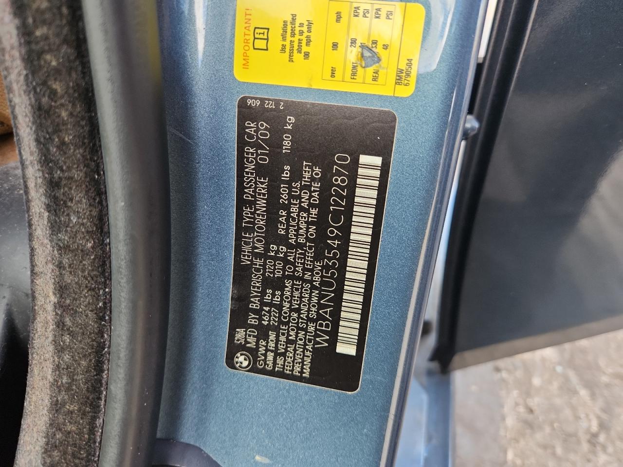 2009 BMW 528 I VIN: WBANU53549C122870 Lot: 81983975