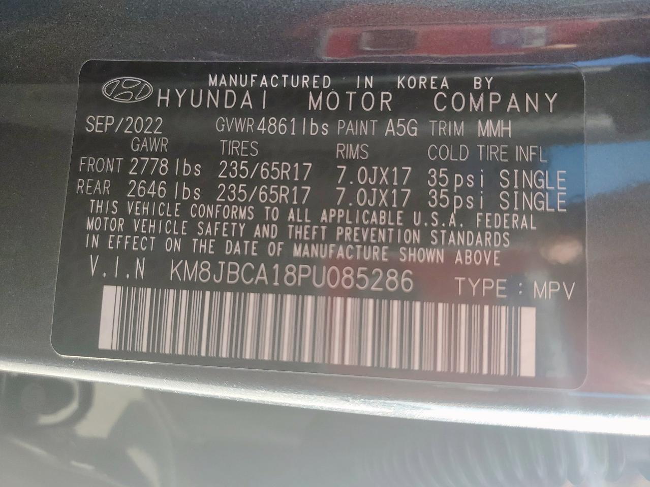 2023 Hyundai Tucson Blue VIN: KM8JBCA18PU085286 Lot: 85889125