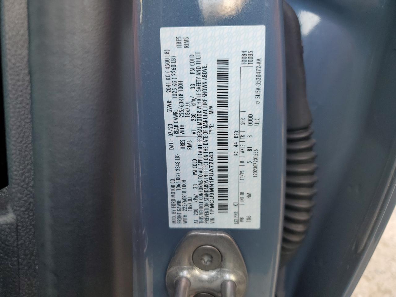 2023 Ford Escape St Line VIN: 1FMCU9MN1PUA72643 Lot: 84641215