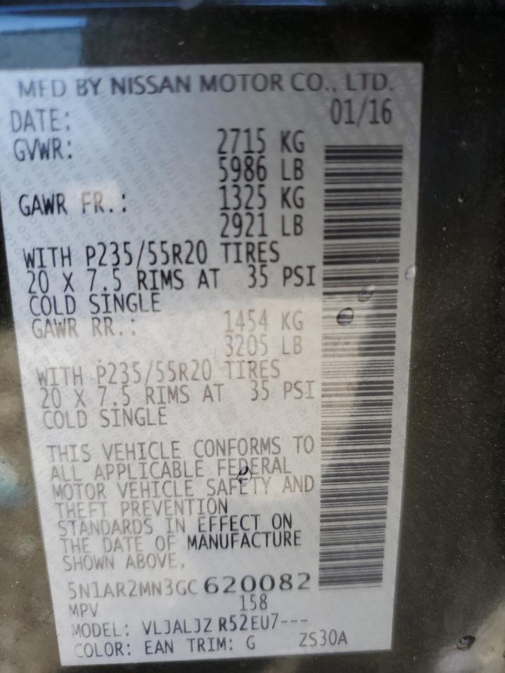 2016 Nissan Pathfinder S VIN: 5N1AR2MN3GC620082 Lot: 87014305