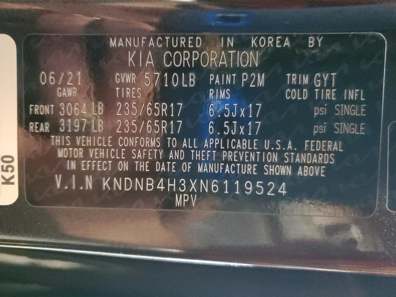 2022 Kia Carnival Lx VIN: KNDNB4H3XN6119524 Lot: 84246655