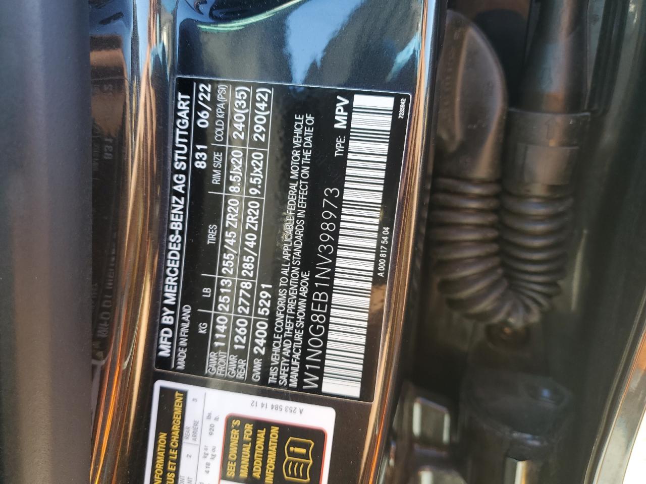 2022 Mercedes-Benz Glc 300 4Matic VIN: W1N0G8EB1NV398973 Lot: 85498475