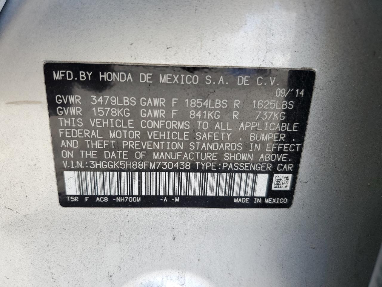 2015 Honda Fit Ex VIN: 3HGGK5H88FM730438 Lot: 85960095