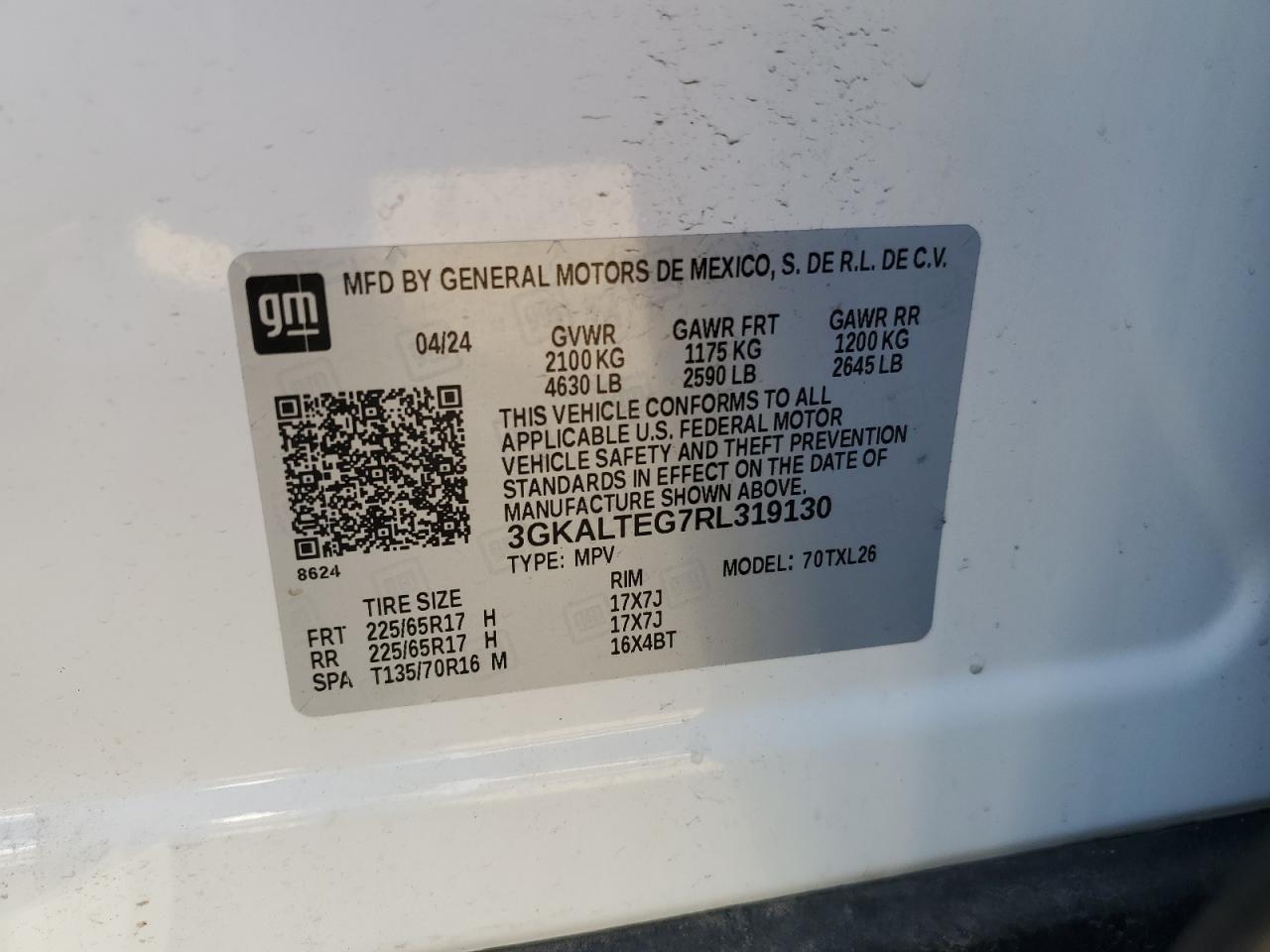 2024 GMC Terrain Sle VIN: 3GKALTEG7RL319130 Lot: 86155205