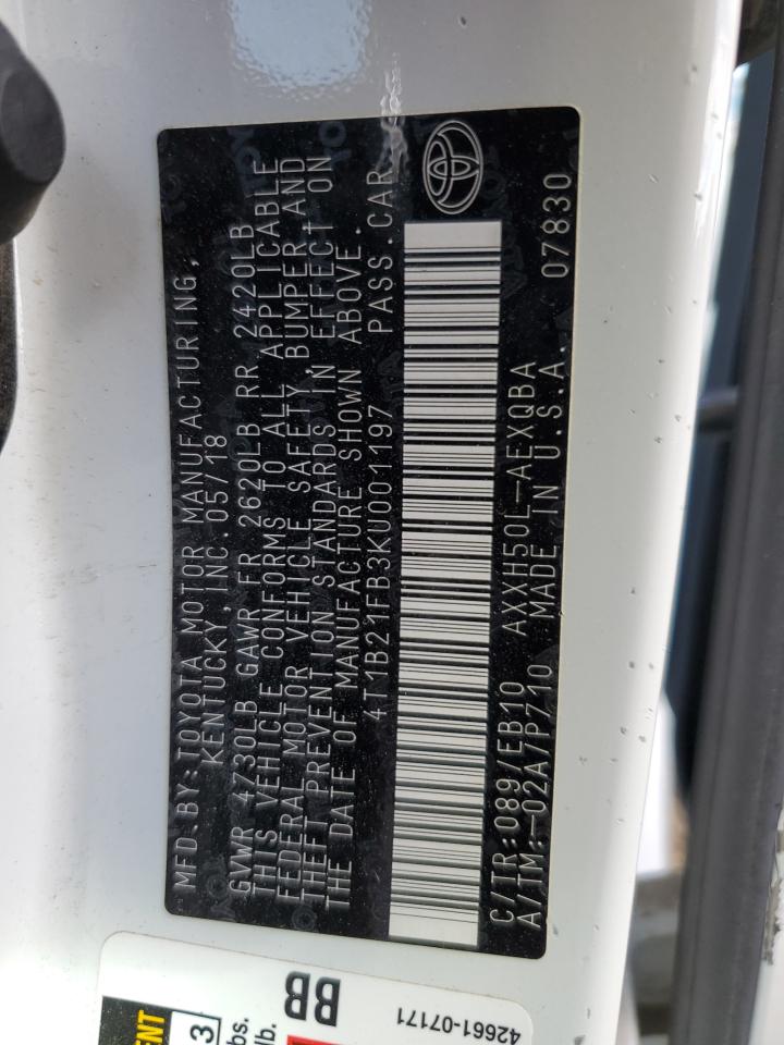 2019 Toyota Avalon Xle VIN: 4T1B21FB3KU001197 Lot: 86151425