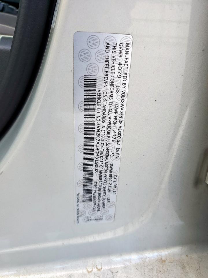 2012 Volkswagen Jetta Base VIN: 3VW2K7AJ8CM319003 Lot: 82184335