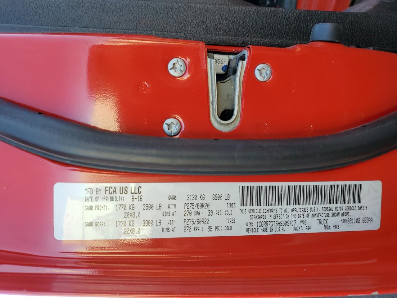 2017 Ram 1500 Slt VIN: 1C6RR7GT5HS509417 Lot: 82599555