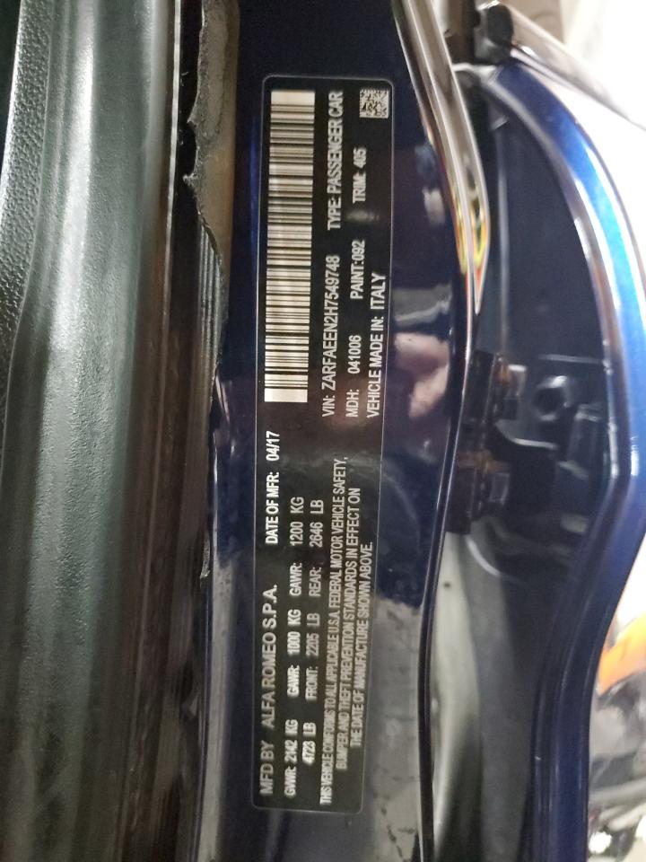 2017 Alfa Romeo Giulia Ti Q4 VIN: ZARFAEEN2H7549748 Lot: 86225595