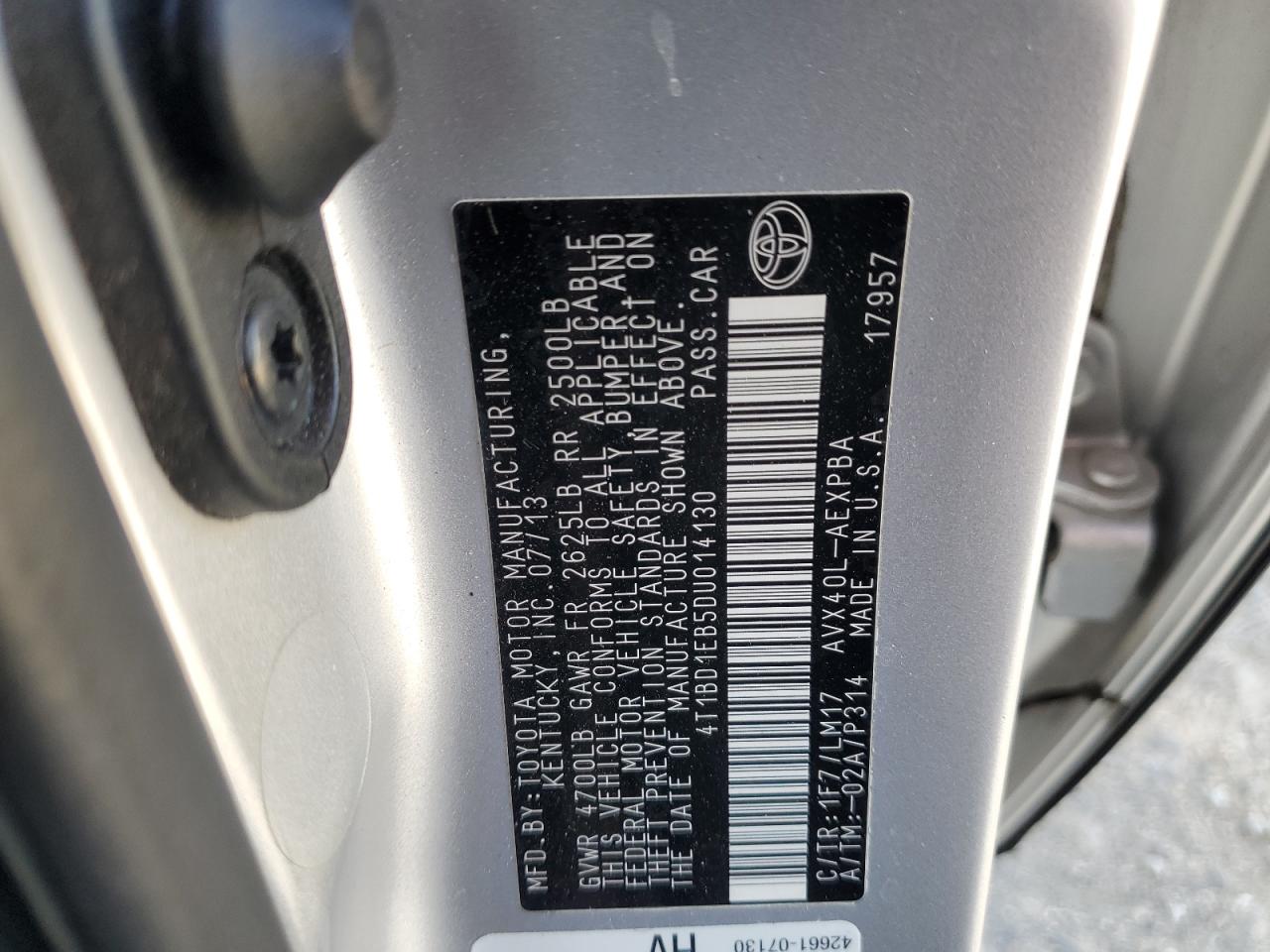 2013 Toyota Avalon Hybrid VIN: 4T1BD1EB5DU014130 Lot: 81912705