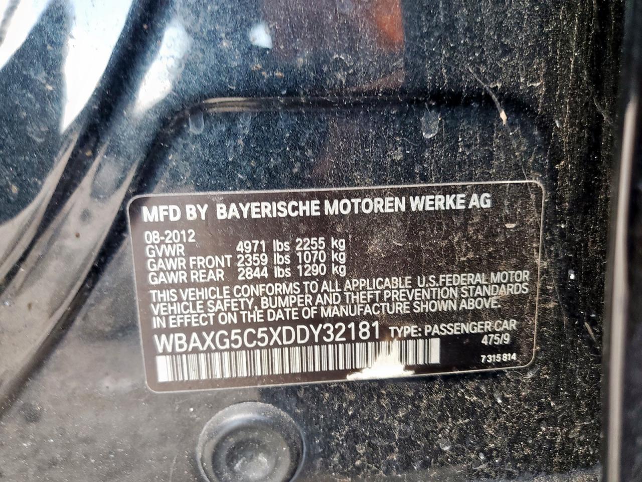 2013 BMW 528 I VIN: WBAXG5C5XDDY32181 Lot: 82325515