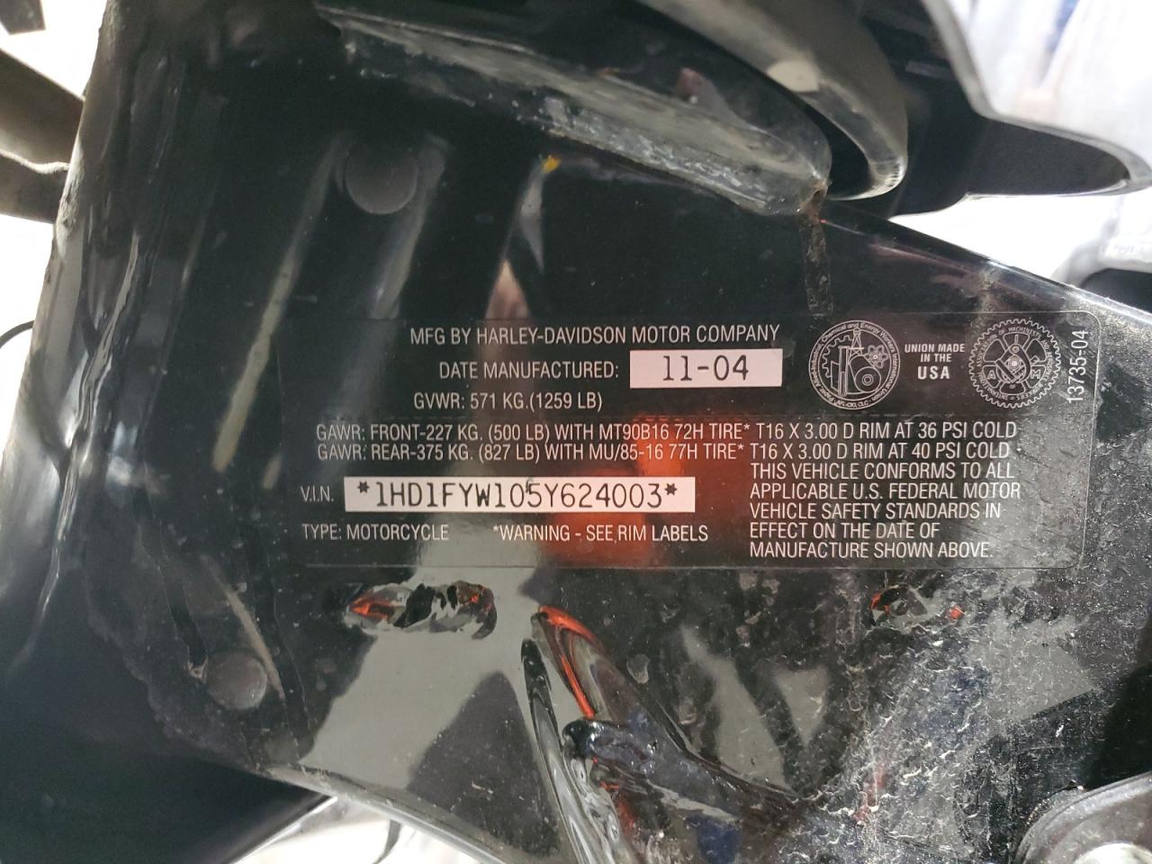 2005 Harley-Davidson Flhrsi VIN: 1HD1FYW105Y624003 Lot: 87408355