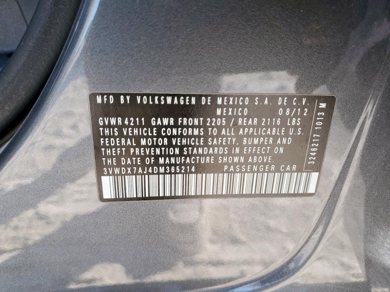 2013 Volkswagen Jetta Se VIN: 3VWDX7AJ4DM365214 Lot: 86488805