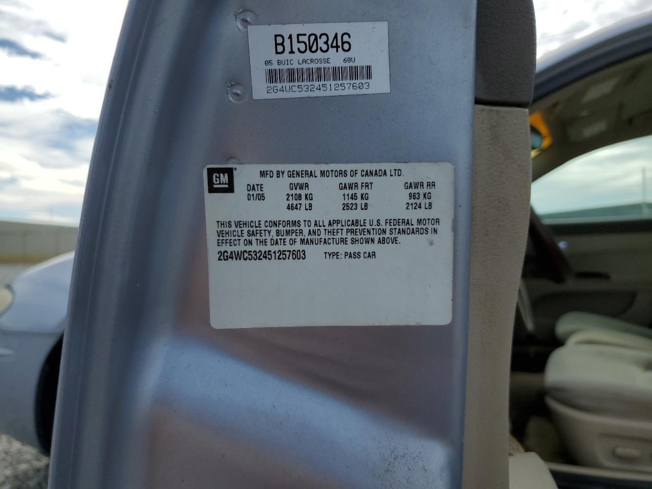 2005 Buick Lacrosse Cx VIN: 2G4WC532451257603 Lot: 84864225