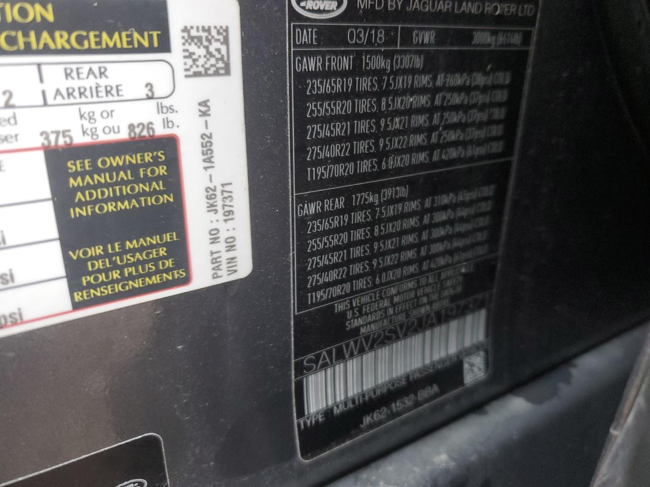 2018 Land Rover Range Rover Sport Hse Dynamic VIN: SALWV2SV2JA197371 Lot: 86188415