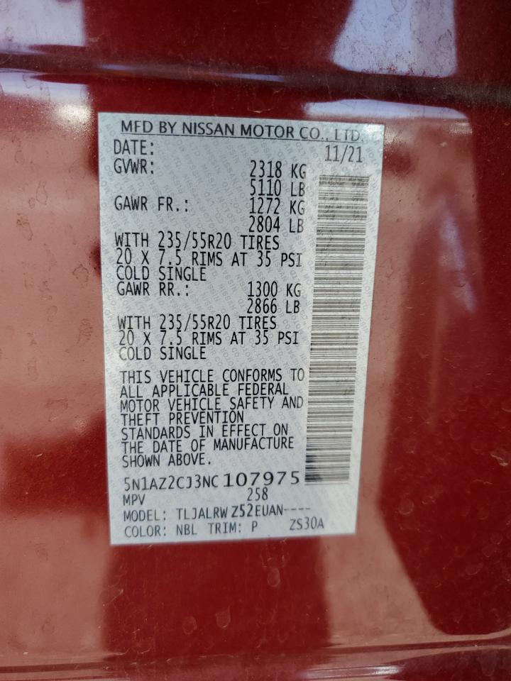 2022 Nissan Murano Sl VIN: 5N1AZ2CJ3NC107975 Lot: 84836435