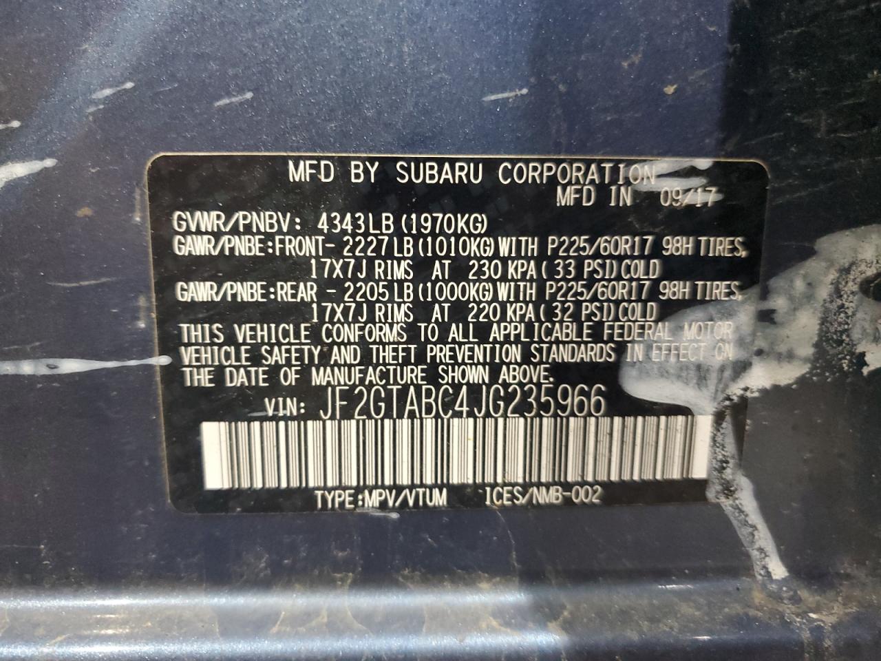 2018 Subaru Crosstrek Premium VIN: JF2GTABC4JG235966 Lot: 85164045