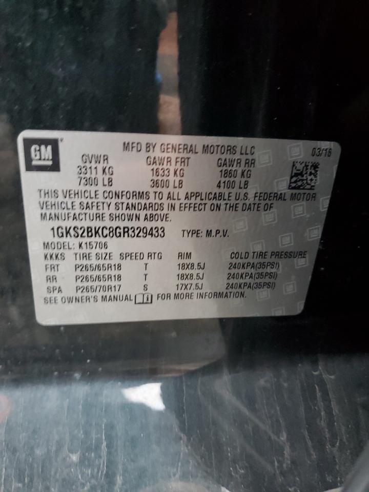 2016 GMC Yukon Slt VIN: 1GKS2BKC8GR329433 Lot: 90030205