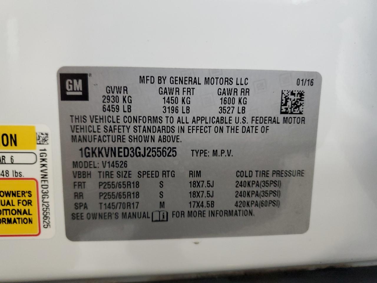 2016 GMC Acadia Sle VIN: 1GKKVNED3GJ255625 Lot: 86429705