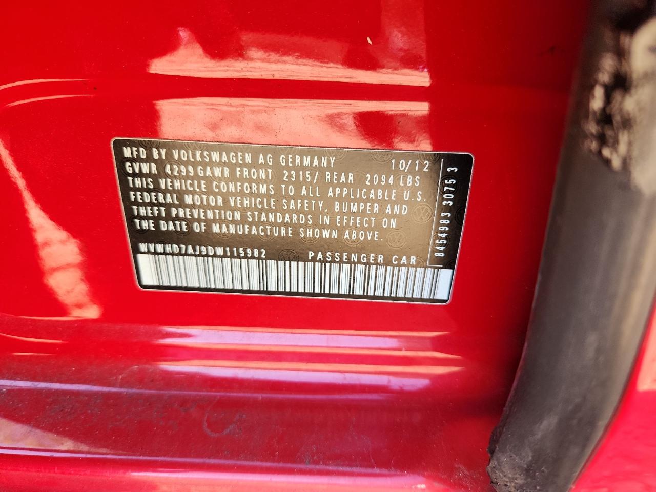 2013 Volkswagen Gti VIN: WVWHD7AJ9DW115982 Lot: 81940295