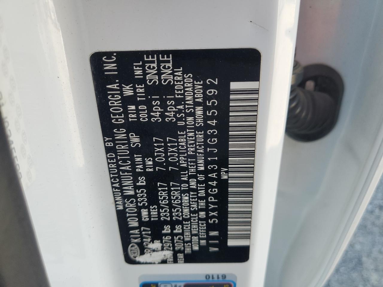 2018 Kia Sorento Lx VIN: 5XYPG4A31JG345592 Lot: 85521395